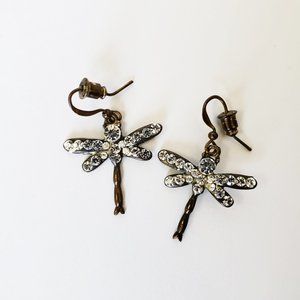 Dragonfly Bronze Earrings Filled With Rhinestones